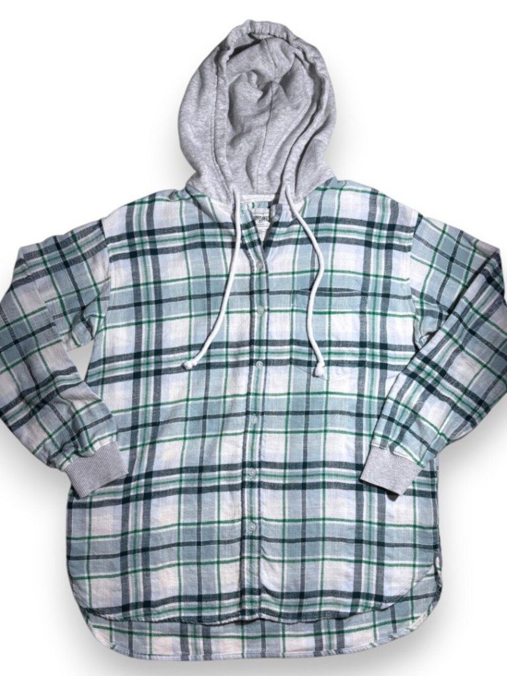 American Eagle Green White Plaid Flannel Shirt Oversized Grunge Skater Medium